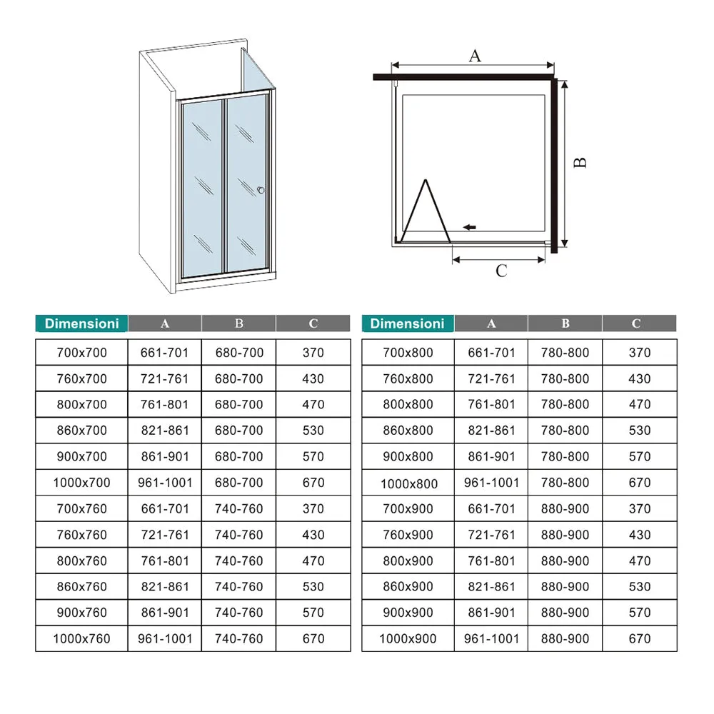 185cm Box Doccia Angolare Porta a Soffietto con Parete Fissa in Vetro Temperato Satinato Opaco 5mm Profilo Cromato Lucido