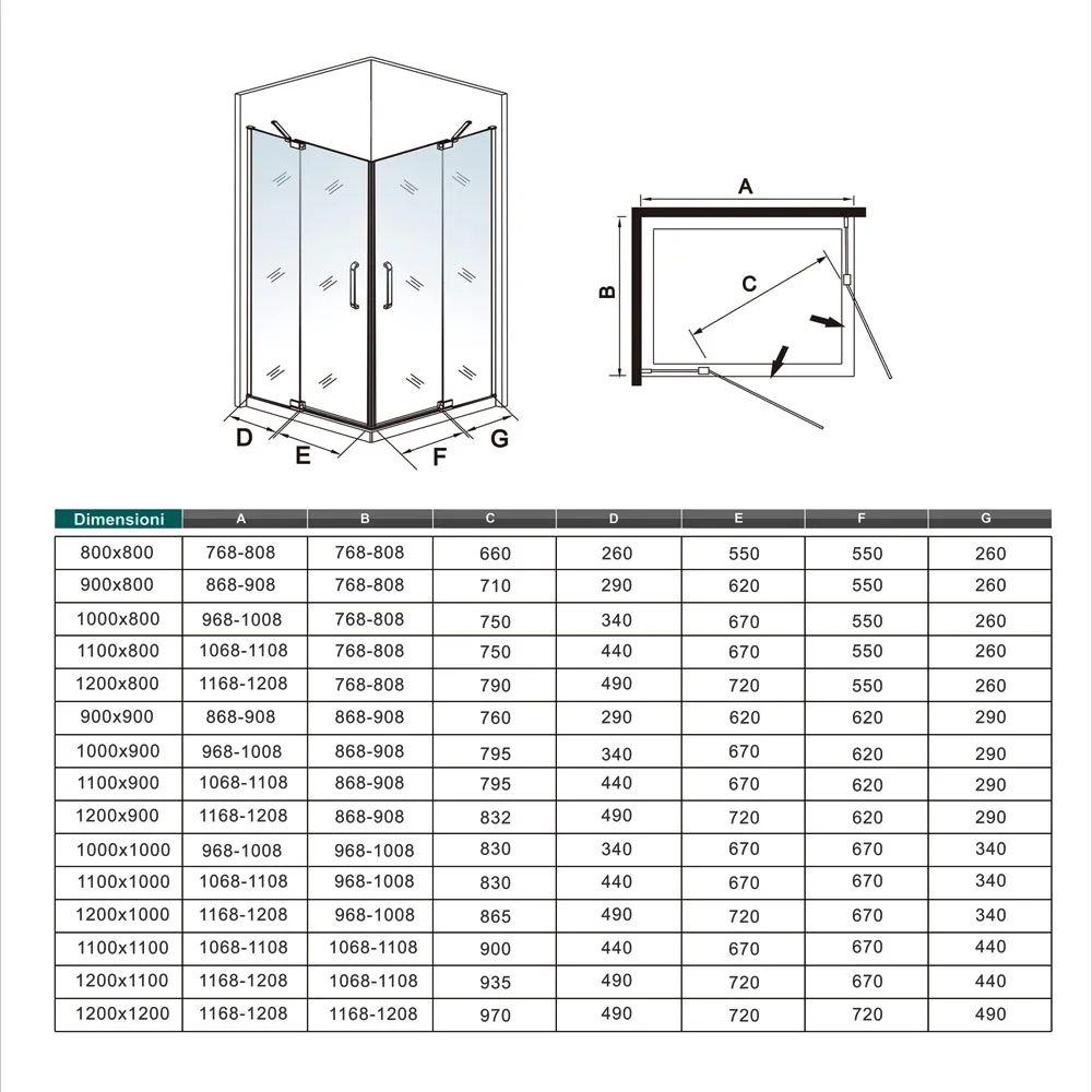 195cm Box Doccia Angolare Doppia Porta Battente in Vetro Temperato 8 mm Anticalcare con 2 Barre Stabilizzatrici Telaio Nero Opaco