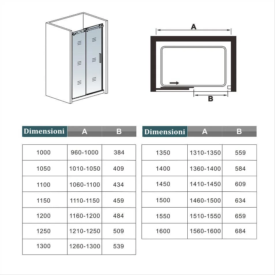 Aica 195 cm Box Doccia Per Nicchia Porta Scorrevole Vetro 8mm Temperato Trasparente Anticalcare Telaio Cromato Lucido Finitura Oro