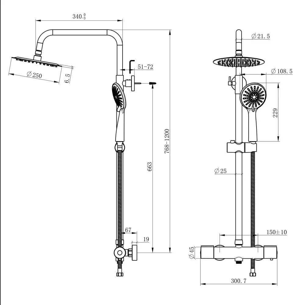 AICA Colonna Doccia con Miscelatore Termostatico, Rubinetto Doccia 300x45mm, Soffione Doccia Tondo in Acciaio Inox 25cm, Altezza Regolabile, Set Doccia Completo, Cromato o Nero opaco