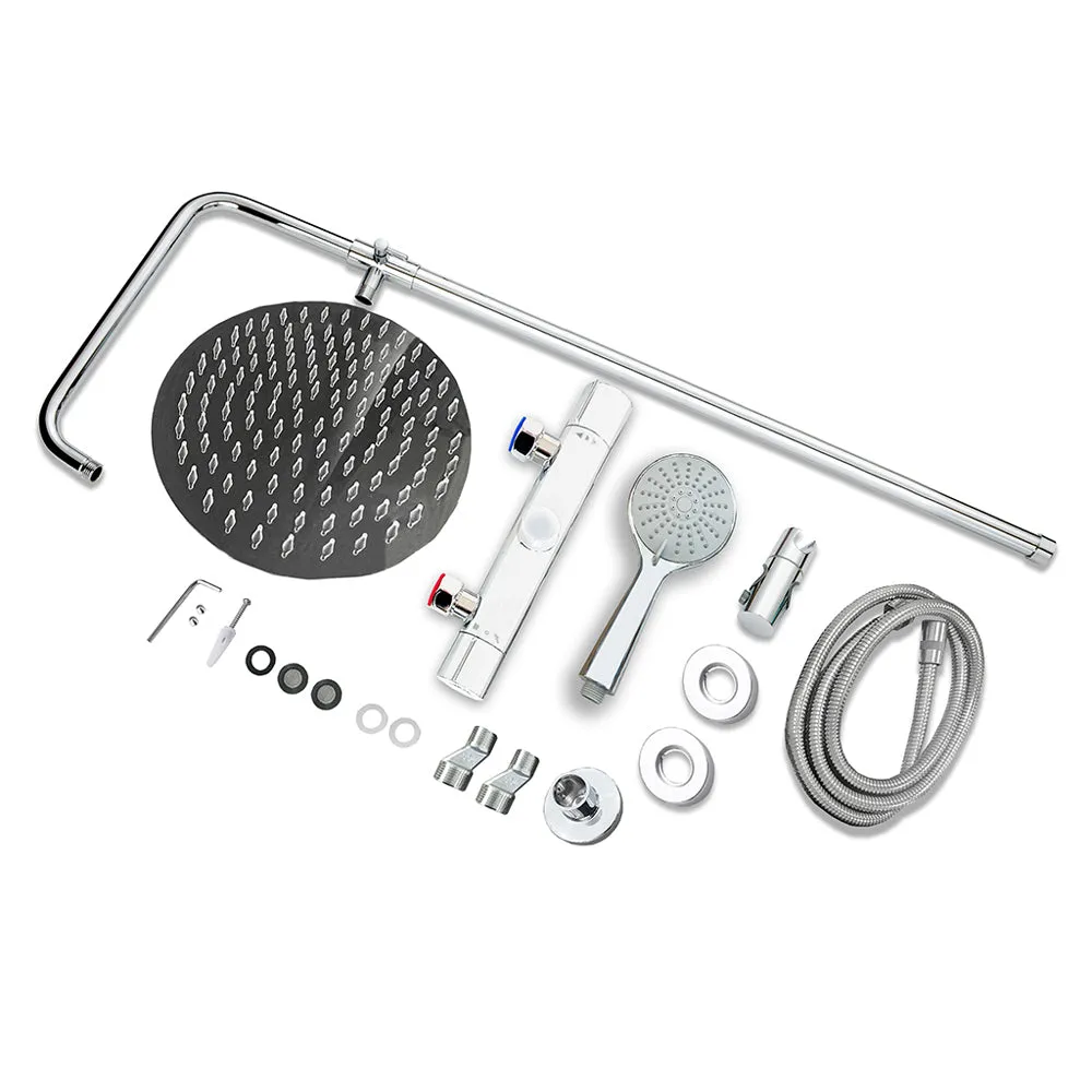 AICA Colonna Doccia con Miscelatore Termostatico, Rubinetto Doccia 300x45mm, Soffione Doccia Tondo in Acciaio Inox 25cm, Altezza Regolabile, Set Doccia Completo, Cromato o Nero opaco