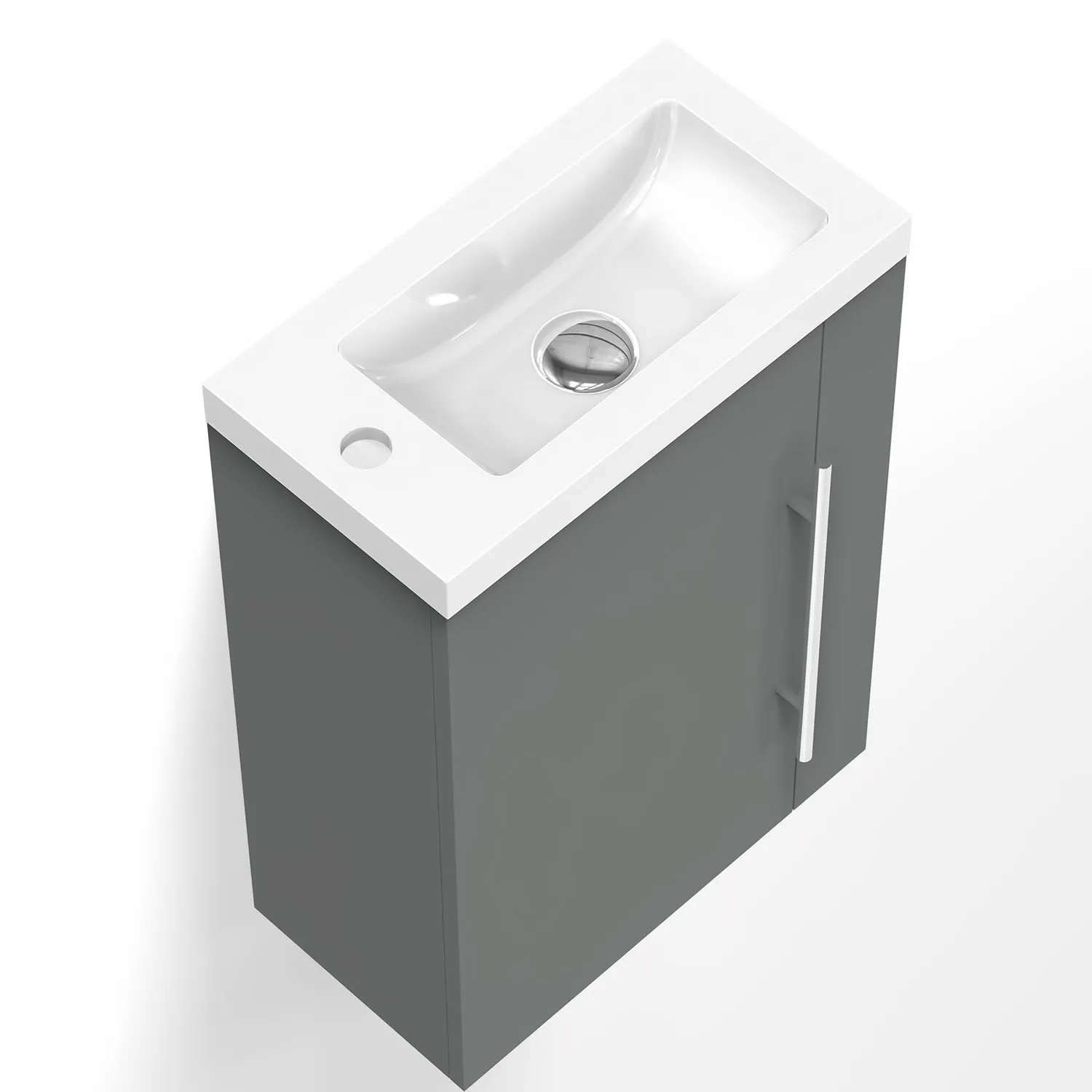 Aica Mobile Bagno Monoblocco Sospeso 44×23×60 cm per Piccoli Spazi con Maniglia e Lavabo in Alluminio