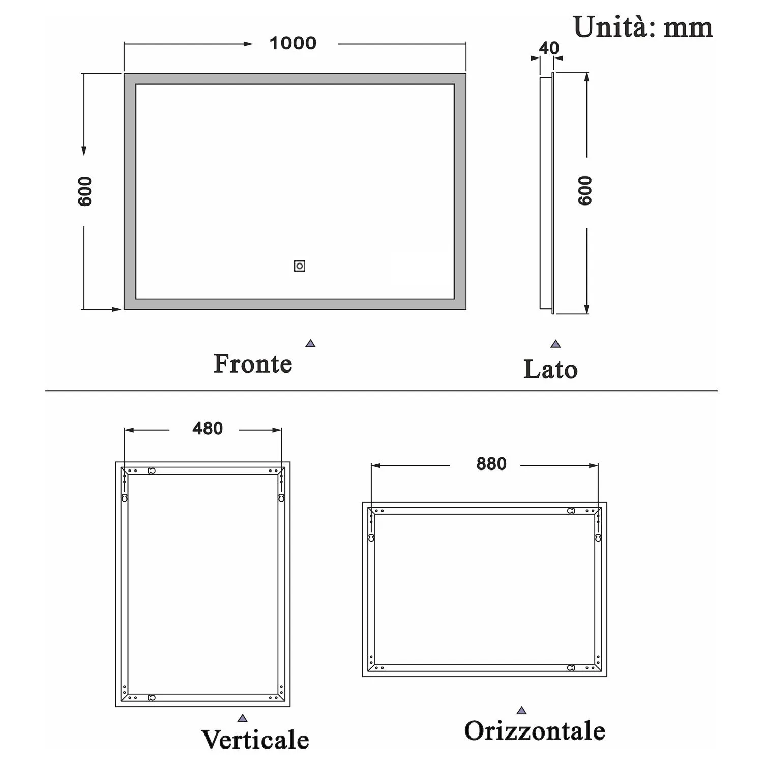 Aica Specchio Quadrato Da Bagno Specchio Cosmetico Con Illuminazione, Anti-appannamento, Luce Bianca Fredda 6000K, IP44 Resistente All'umidità, Vetro Senza Rame