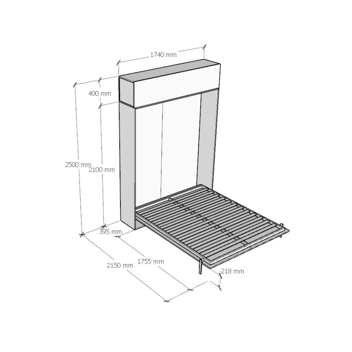 Andales - Letto matrimoniale a scomparsa in legno con pensile superiore cm 174x39x250h - vari colori