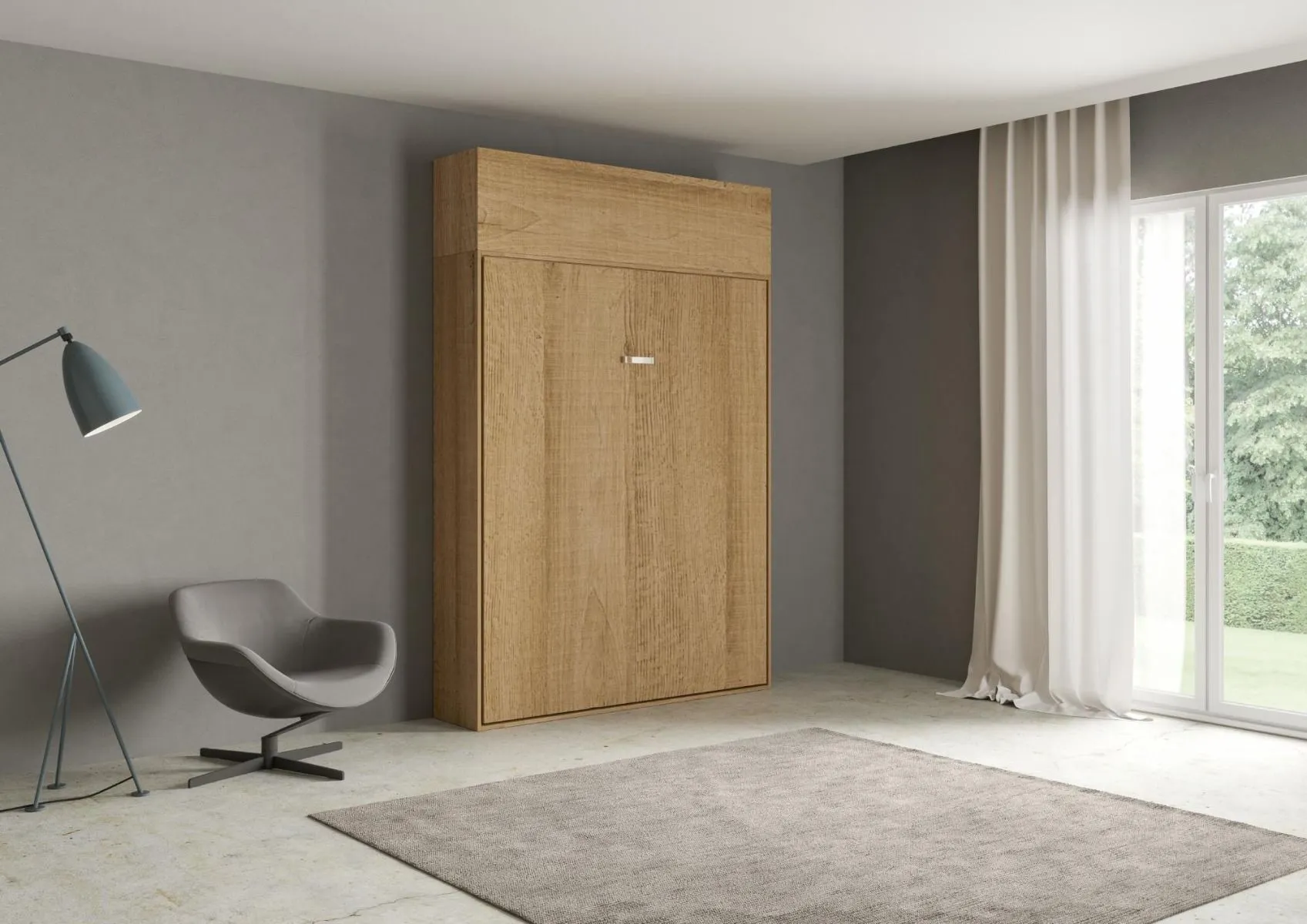 Andales - Letto matrimoniale a scomparsa in legno con pensile superiore cm 174x39x250h - vari colori