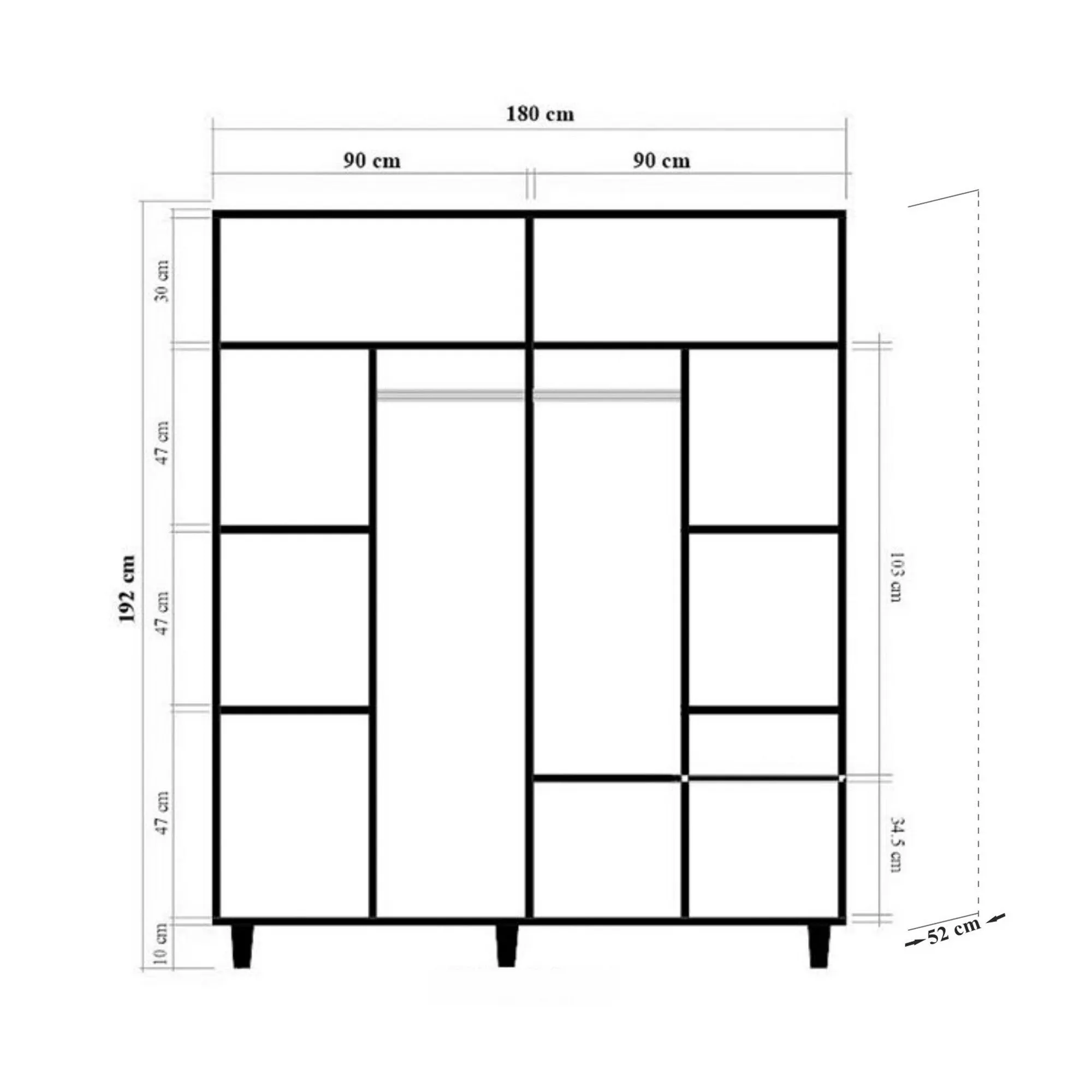 Armadio da camera 4 ante colore quercia design geometrico cm 180x52x192h