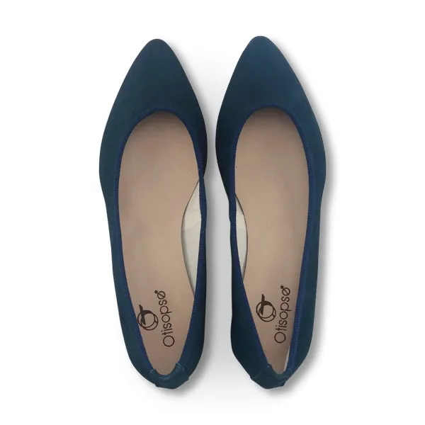 Ballerine blu in camoscio con tacco 3cm