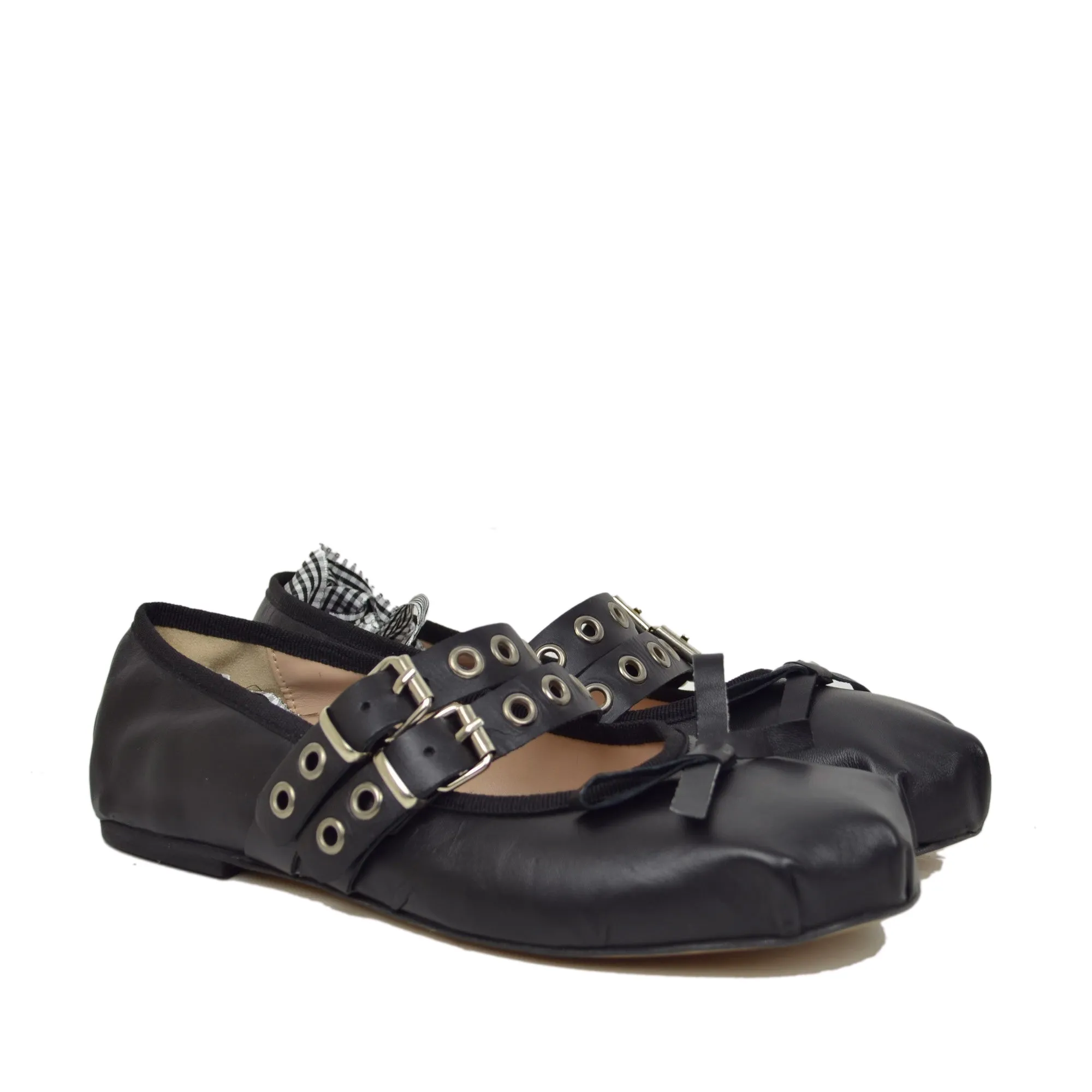 Ballerine Schiava DIVINE FOLLIE  color Nero in Pelle Nappa Punta Quadrata