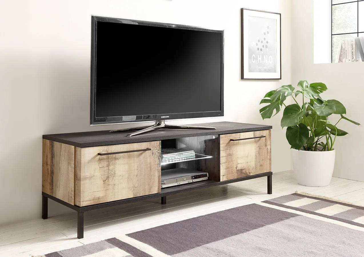 Brogos - Mobile basso porta tv in legno industrial colore pero cm 156x50x51h