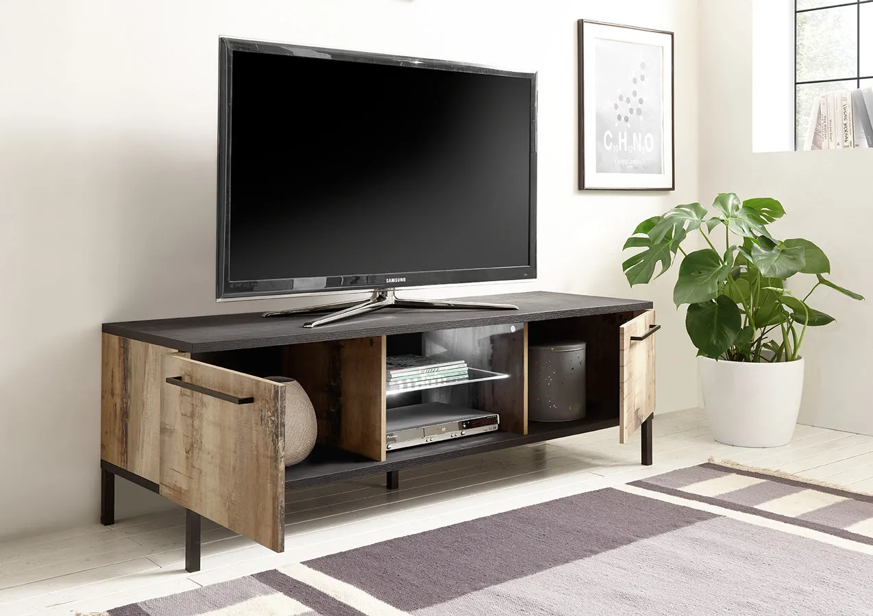 Brogos - Mobile basso porta tv in legno industrial colore pero cm 156x50x51h