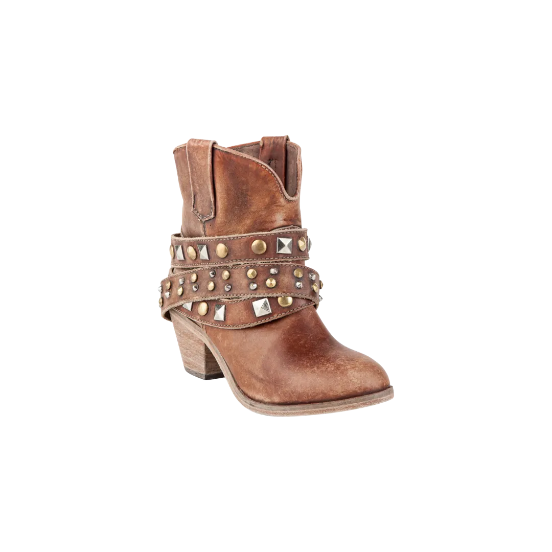 Corral Boots Women's Cognac Studded Stap Shortie Cowgirl Boots