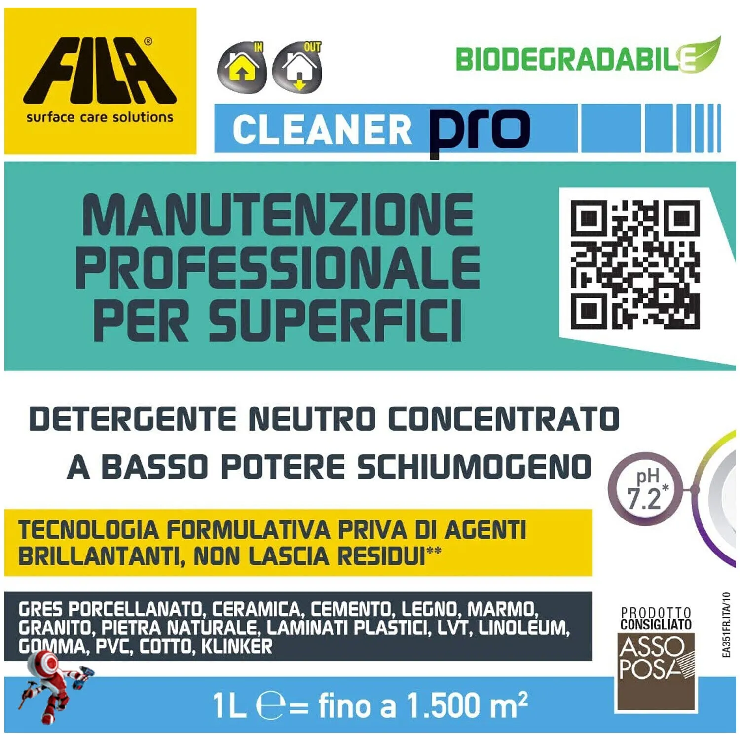 Fila - Cleaner Pro lt. 1 & lt. 5 detergente per la pulizia ordinaria di gres porcellanato