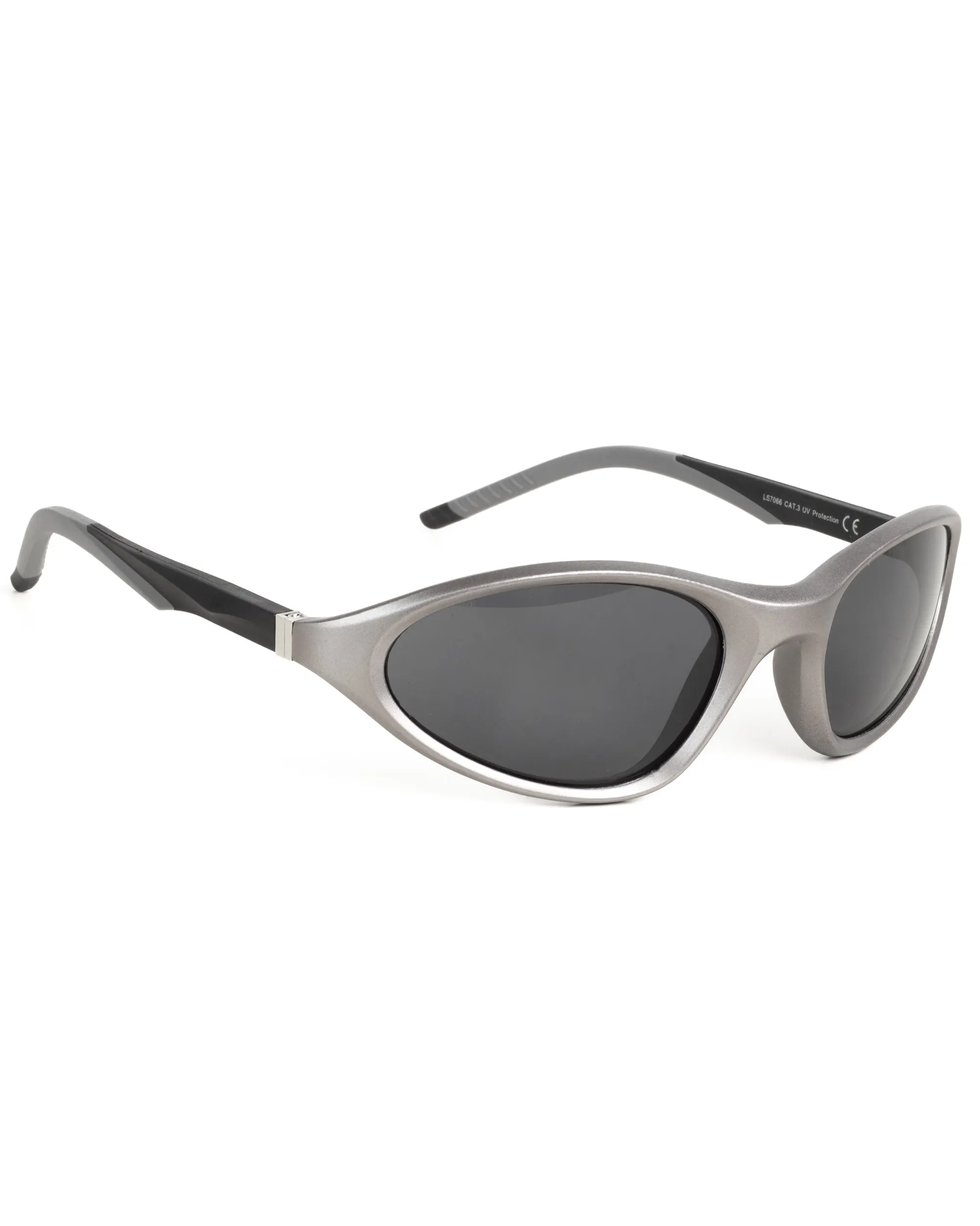 Occhiali da Sole Sportivo Unisex Casual Sunglasses Uomo Donna Montatura Curva Silver Lenti Nere GIOSAL-OC1069A