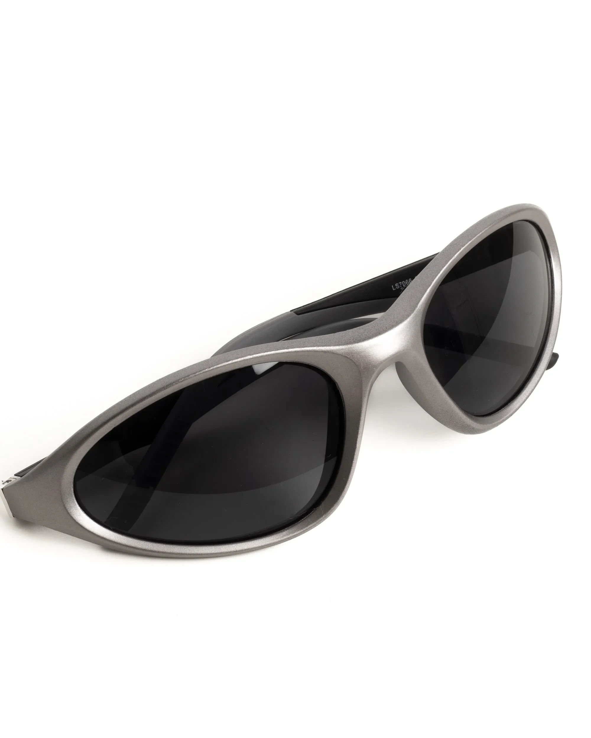 Occhiali da Sole Sportivo Unisex Casual Sunglasses Uomo Donna Montatura Curva Silver Lenti Nere GIOSAL-OC1069A