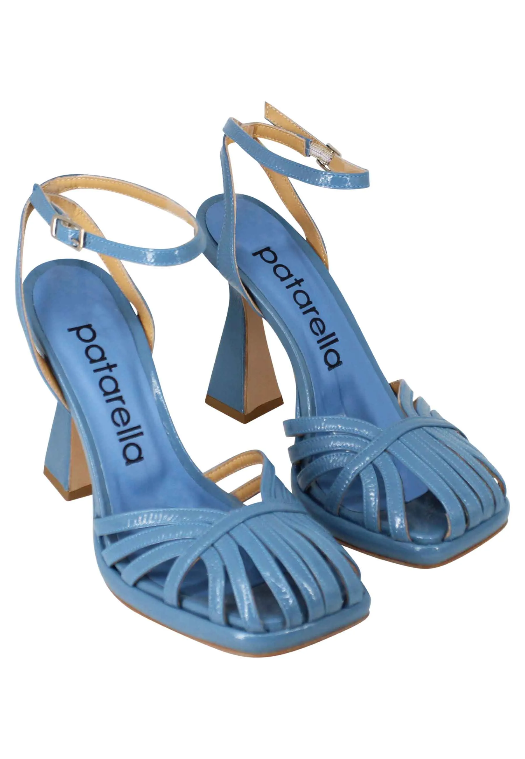 Sandali donna in naplack blu con cinturino alla caviglia tacco alto e plateau