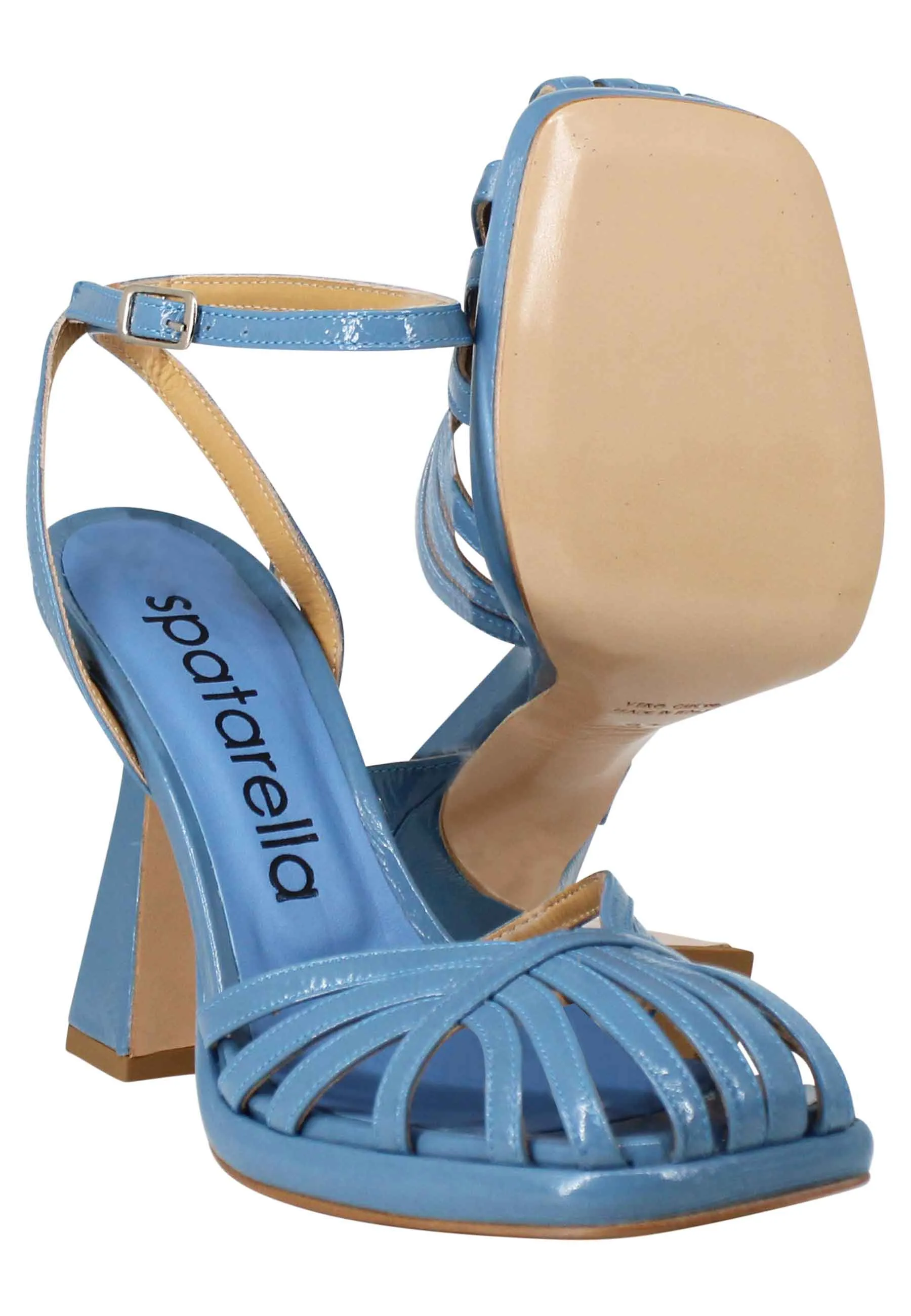 Sandali donna in naplack blu con cinturino alla caviglia tacco alto e plateau