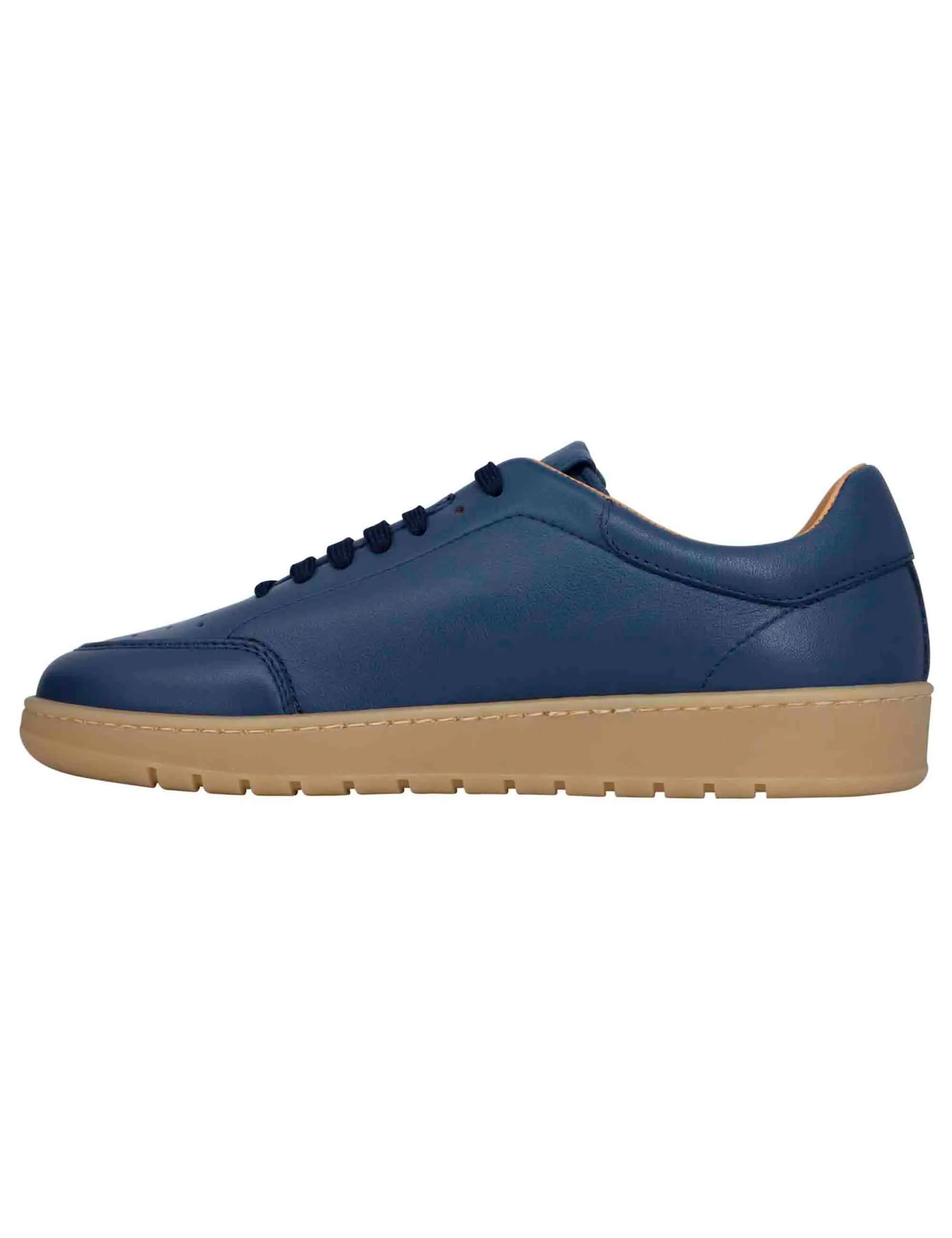 Sneakers uomo in pelle celeste con suola in gomma ambra