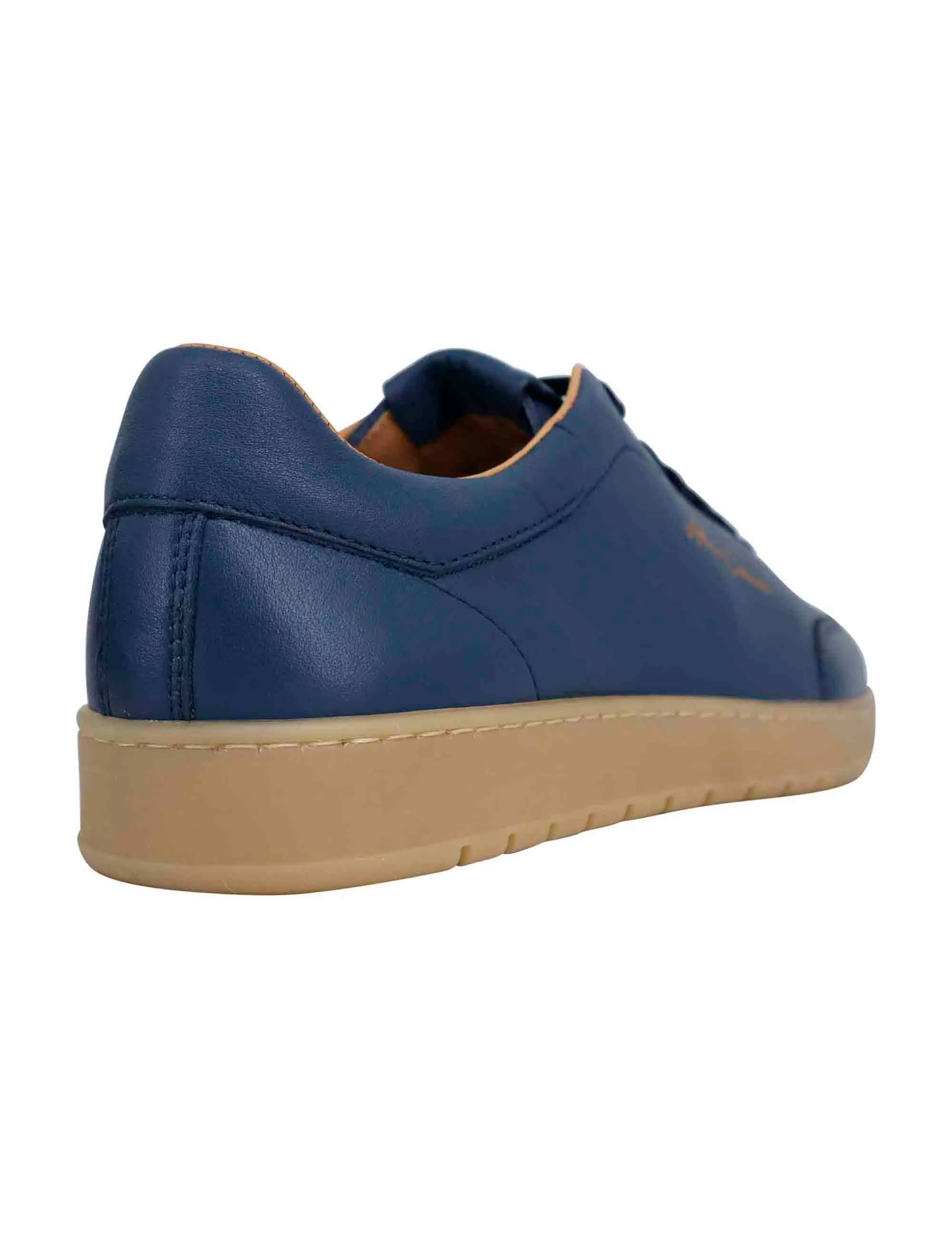 Sneakers uomo in pelle celeste con suola in gomma ambra